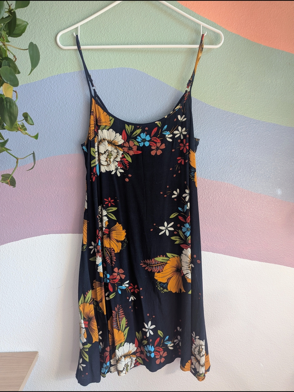 Navy Floral Slip Mini Dress with Orange & White Blooms